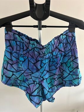 CVG Women's Blue & Purple Geometric Athletic Shorts with Elastic Waist